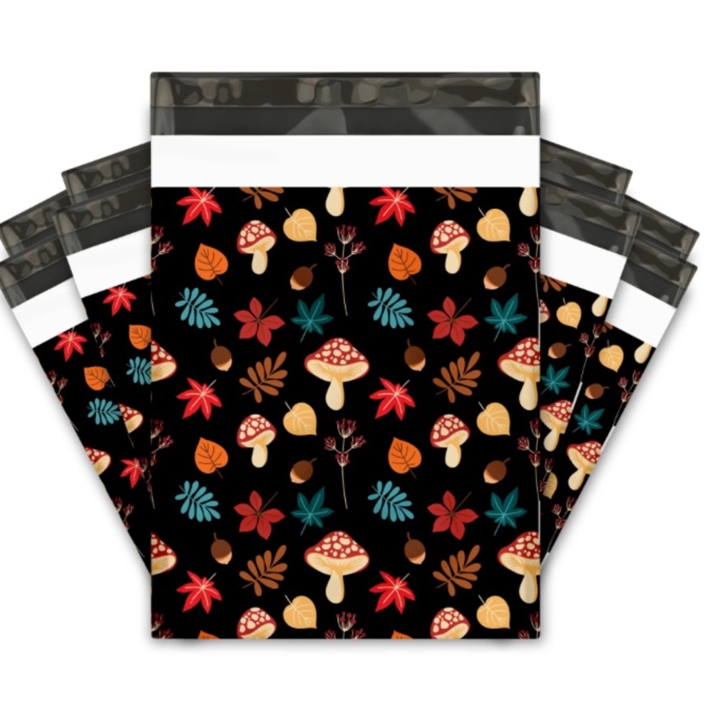 Set of 20 10x13 Fall Forest Mushroom Poly Mailers Autumn Packaging Seasonal Red